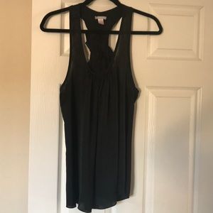 Black sleeveless tank with ruffled back